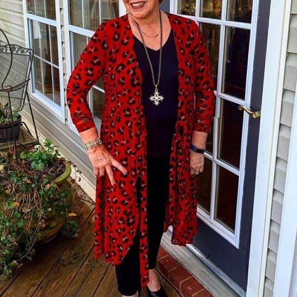 👗CAbi Siren Black & Red Wrap Dress/Topper Leopard Animal Print Sz XXL EUC! - Picture 8 of 9